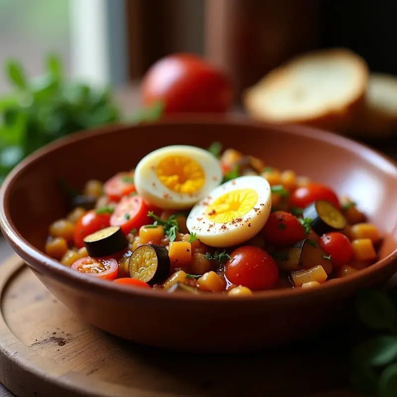 Pisto Manchego con Huevo Escabechado: Receta Vegana Opcional y Reconfortante