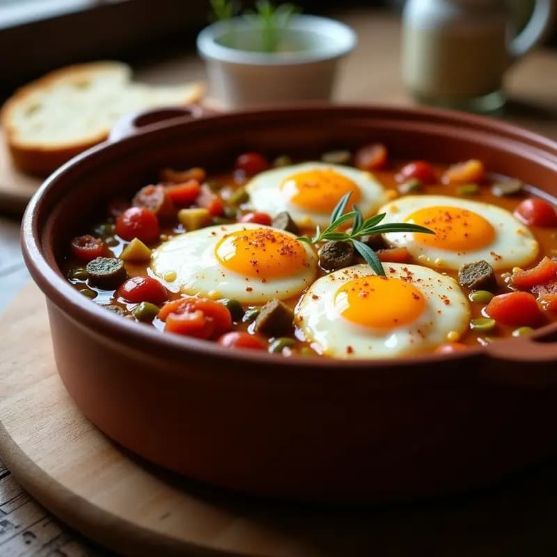 Pisto a la Riojana con Huevo Escabechado: Guiso de Verduras de la Huerta en Cazuela