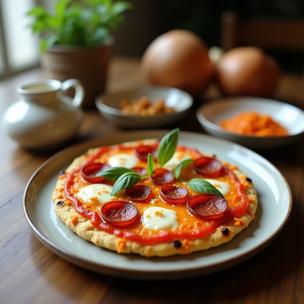 Pizza de Coliflor y Chorizo Ibérico con Pesto de Pimentón: Receta Keto en Airfryer
