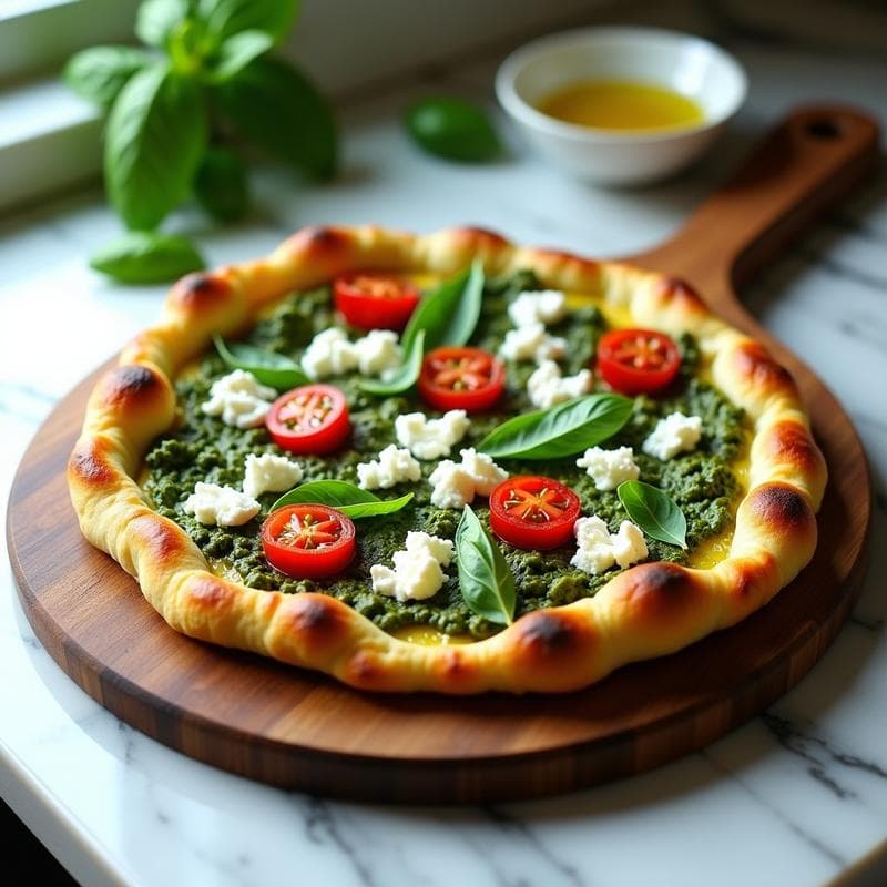 Pizza de Coliflor con Pesto de Albahaca y Queso Feta: Receta Keto Sin Gluten