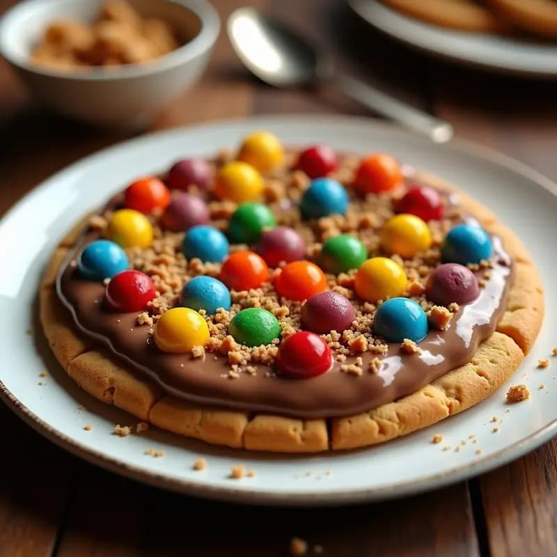 Pizza de Postre con Base de Cookie, Crema de Cacahuete y Gominolas: Dulce y Divertida