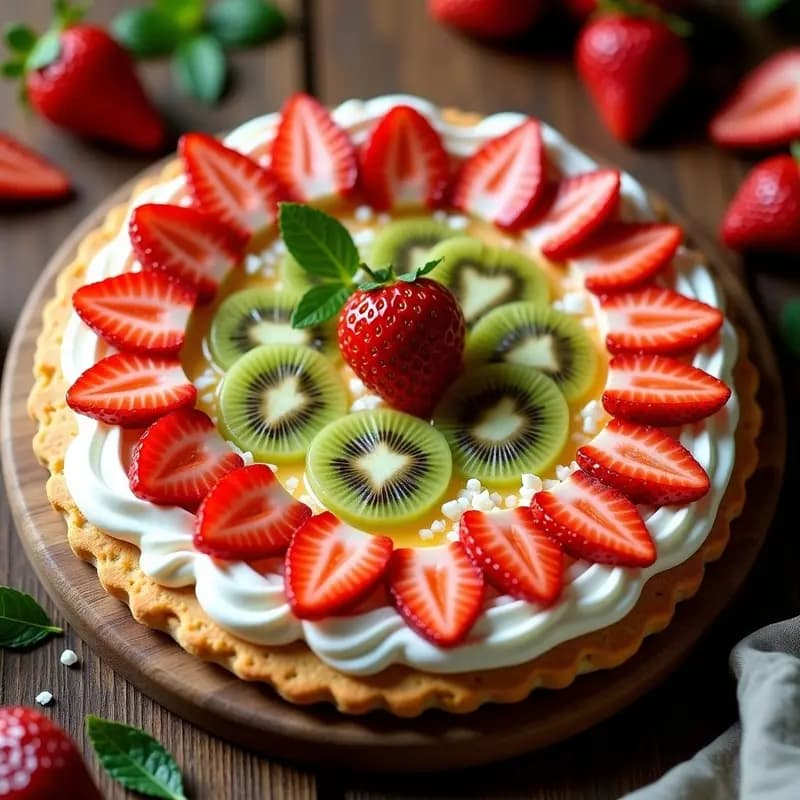 Pizza de Postre con Base de Galleta, Nata y Frutas: Receta Dulce para Amantes del Cheat Meal