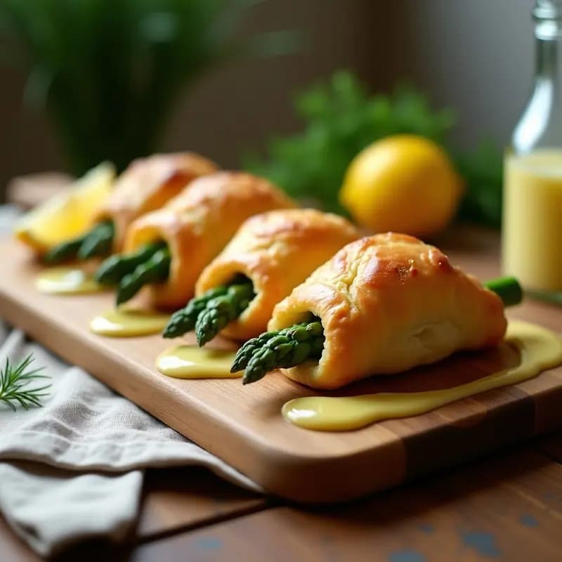 Pockets de Hojaldre con Espárragos y Salsa Holandesa Vegana: Entrante Francés Gourmet