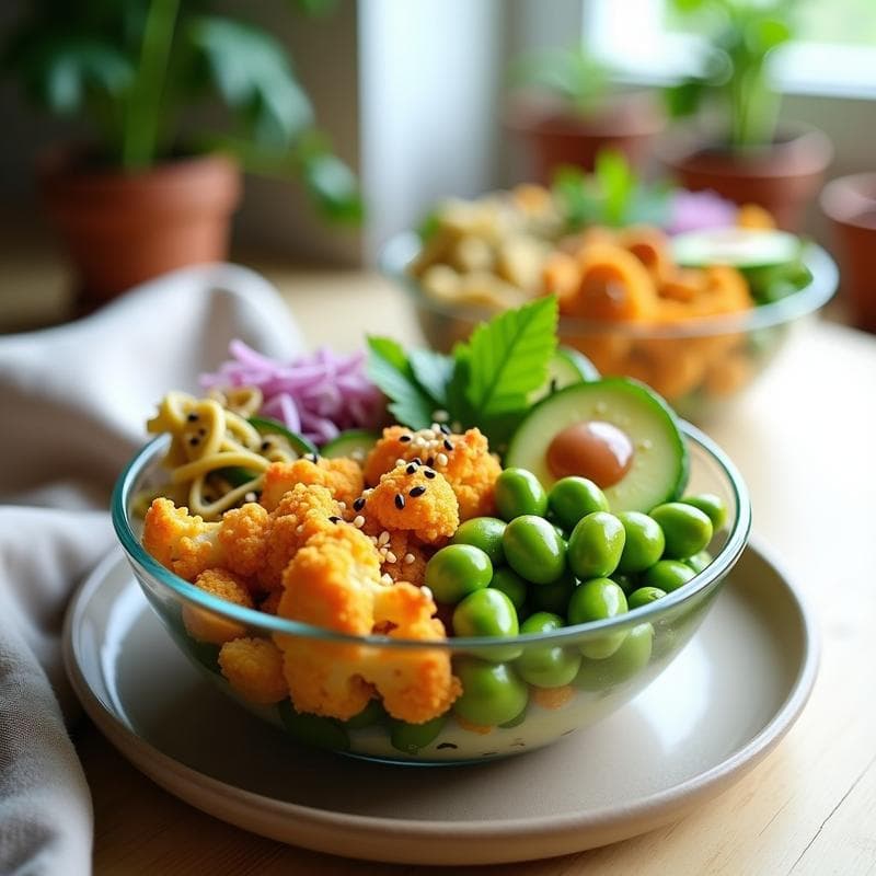 Poke de Coliflor Asada y Edamame con Vinagreta de Sésamo y Limón: Receta Vegana para Tupper
