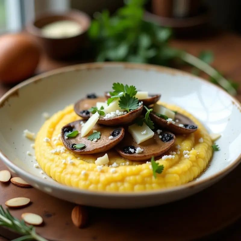 Polenta Cremosa con Hongos y Queso Pecorino: Receta Italiana Confort Food