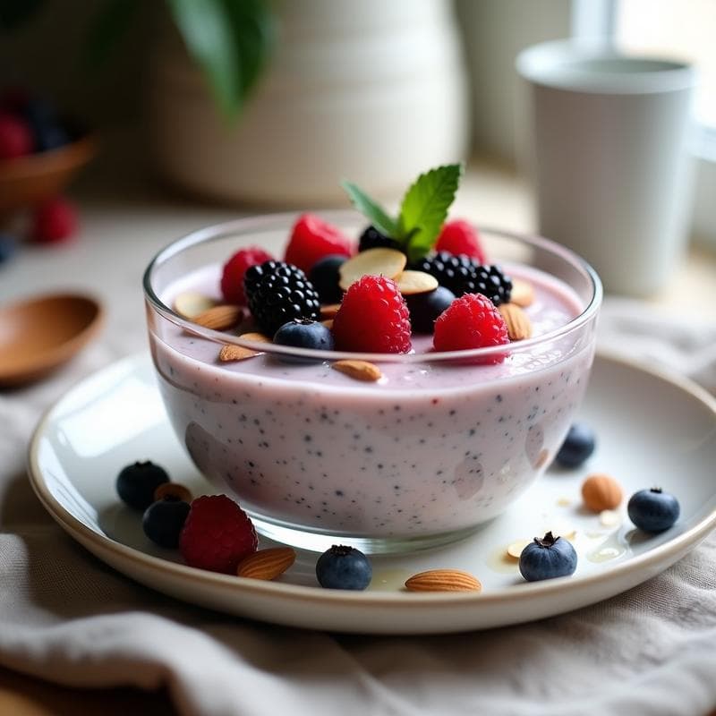Pudín de Chía con Leche de Cardo y Frutos Rojos: Desayuno Detox y Sin Lácteos para 2 Días