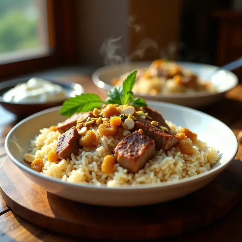 Pulau de Cordero y Arroz: Receta Afgana con Especias y Frutos Secos