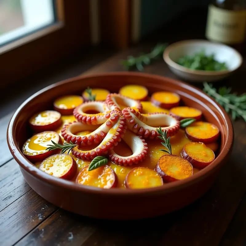 Pulpo a la Gallega con Cúrcuma y Patatas Panaderas: Receta Española en Olla Exprés