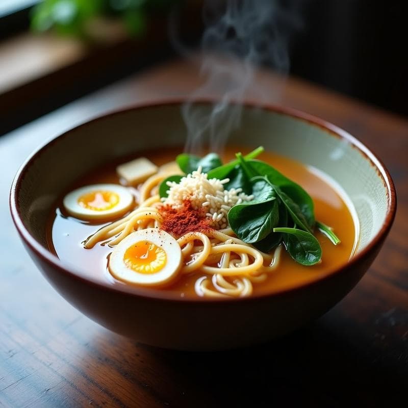 Ramen de Caldo de Miso con Hongos Enoki y Espinacas: Receta Vegana Keto en Olla Lenta