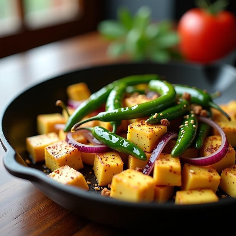 Revuelto de Tofu con Pimientos del Padrón y Ajo Negro: Receta Vegana y Umami en 15 Minutos