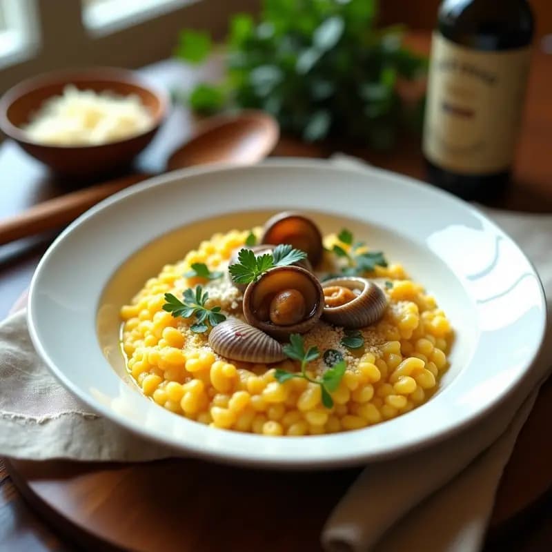Risotto de Azafrán con Caracoles de Mar: Receta Italiana Gourmet en Olla Rápida