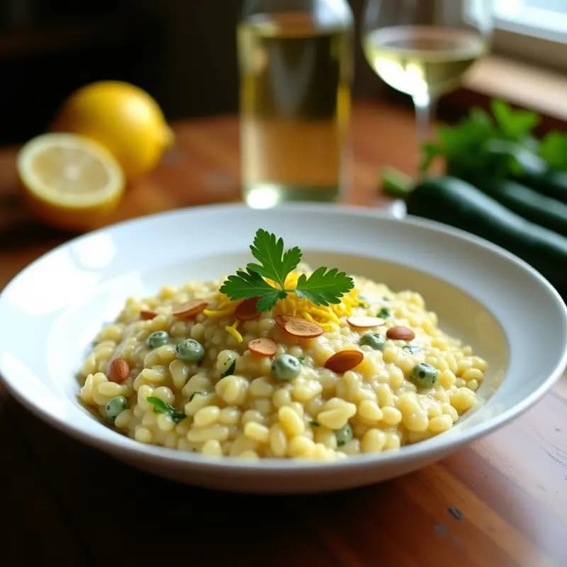 Risotto de Calabacín y Limón con Queso de Cabra: Receta Italiana Sin Lactosa y Cremosa