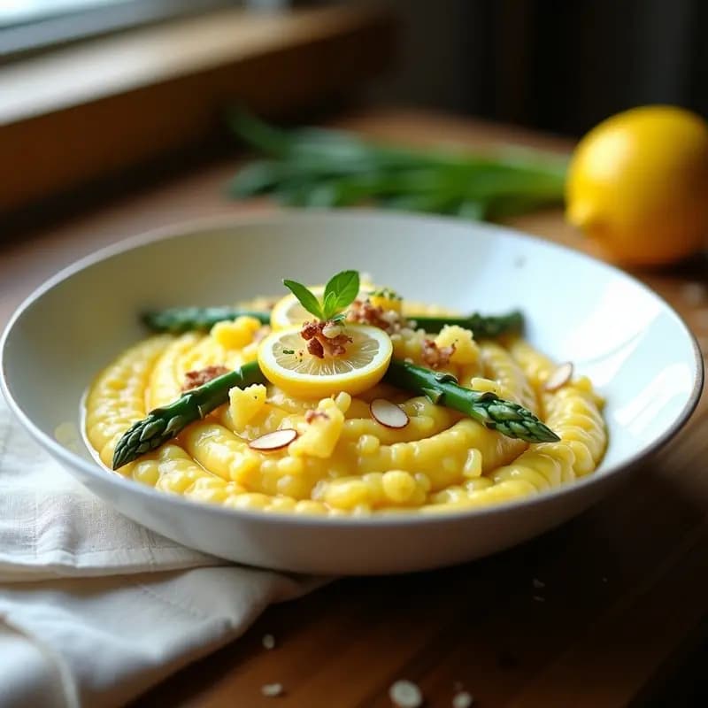 Risotto de Espárragos y Limón Confitado: Receta Italiana Sin Lácteos en Olla Exprés
