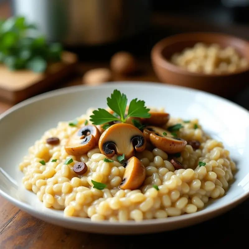 Risotto de Hongos Shimeji y Trigo Sareptano: Receta Ucraniana Keto en Olla Express