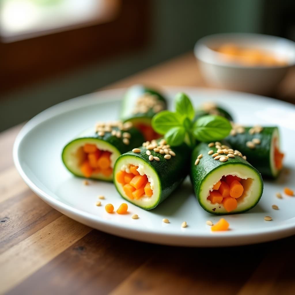 Rollitos de Calabacín Rellenos de Queso de Cacahuete y Zanahoria: Receta Crudivegana y Crujiente