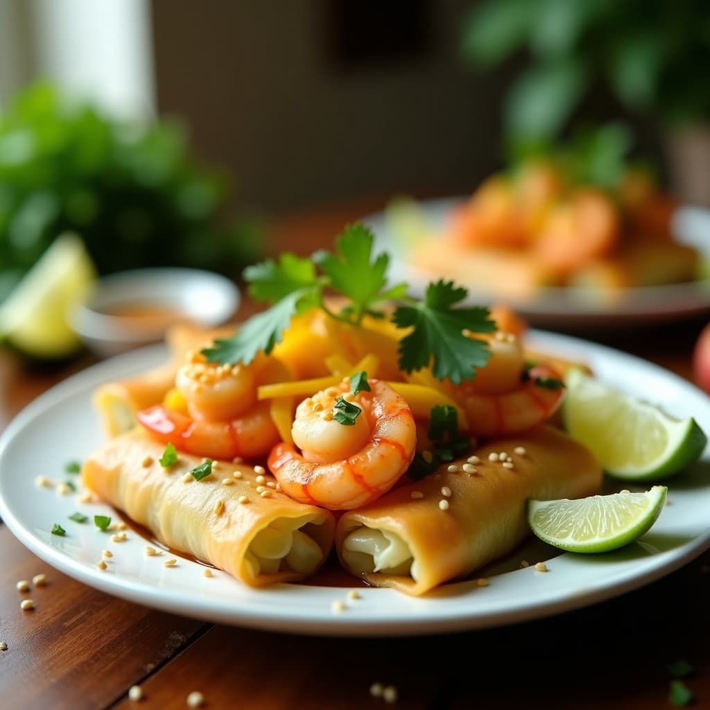 Rollitos de Col China con Relleno de gambas y Mango: Receta Tailandesa en Sartén