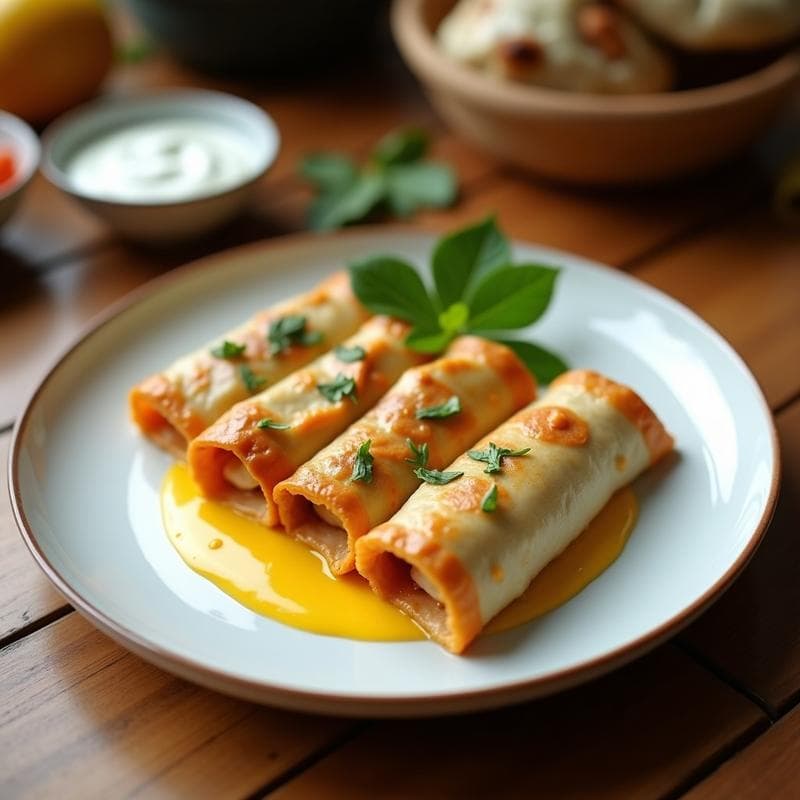 Rollitos de Lechuza y Mango con Salsa de Yogur: Aperitivo Indio Fresh