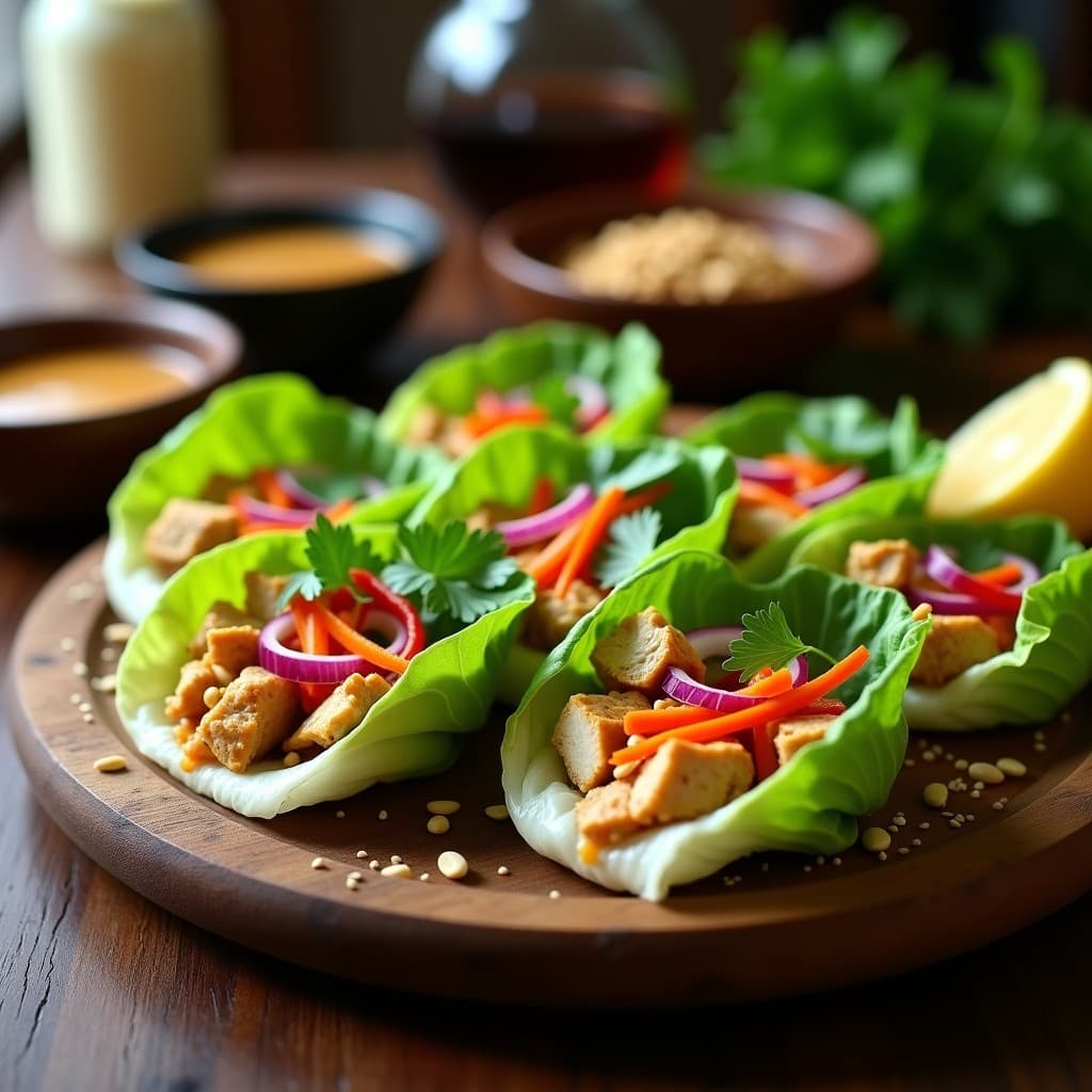 Rollitos de Lechuga con Pollo al Satay y Maní: Entrante Tailandés Rápido