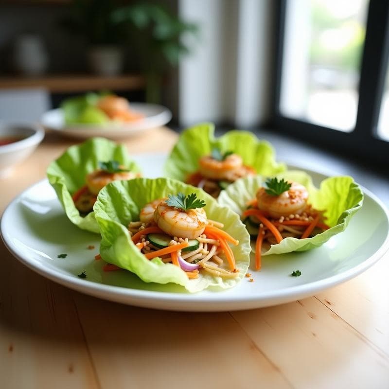 Rollitos de Lechuga con Relleno de Fidea de Arroz Integral y Langostinos: Receta China Light