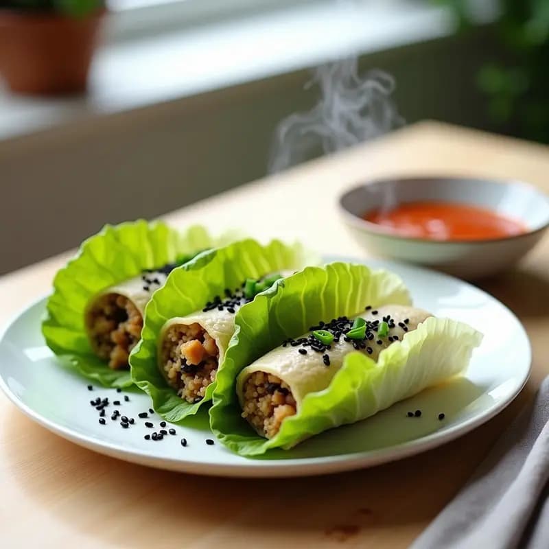 Rollitos de Lechuja con Relleno de Quinoa y Champiñones Portobello: Receta Coreana Vegana al Vapor