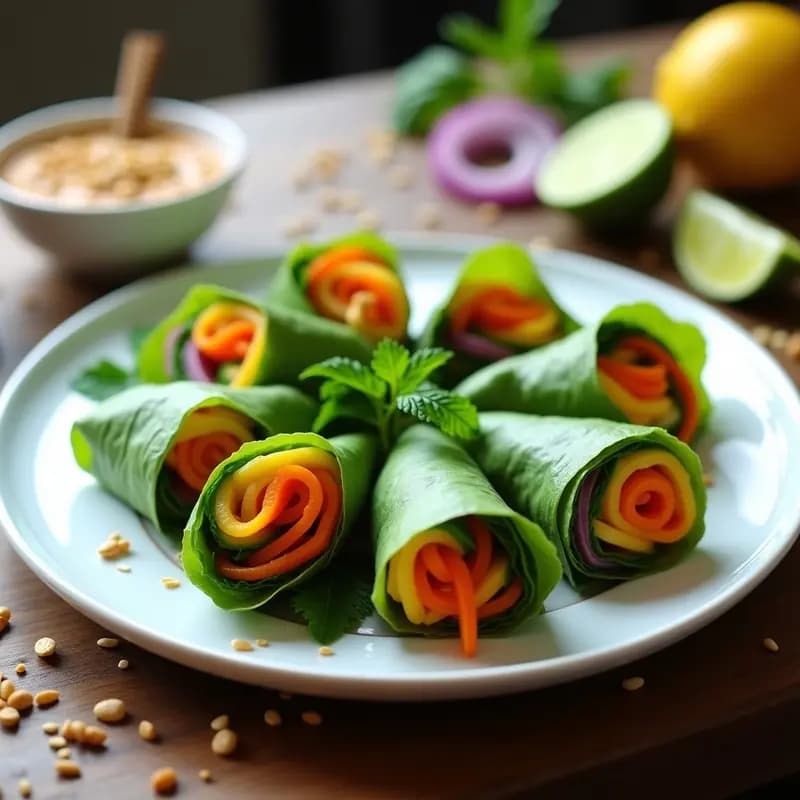 Rollitos de Primavera de Mangold y Mango con Salsa de Cacahuete: Aperitivo Tailandés Sin Gluten