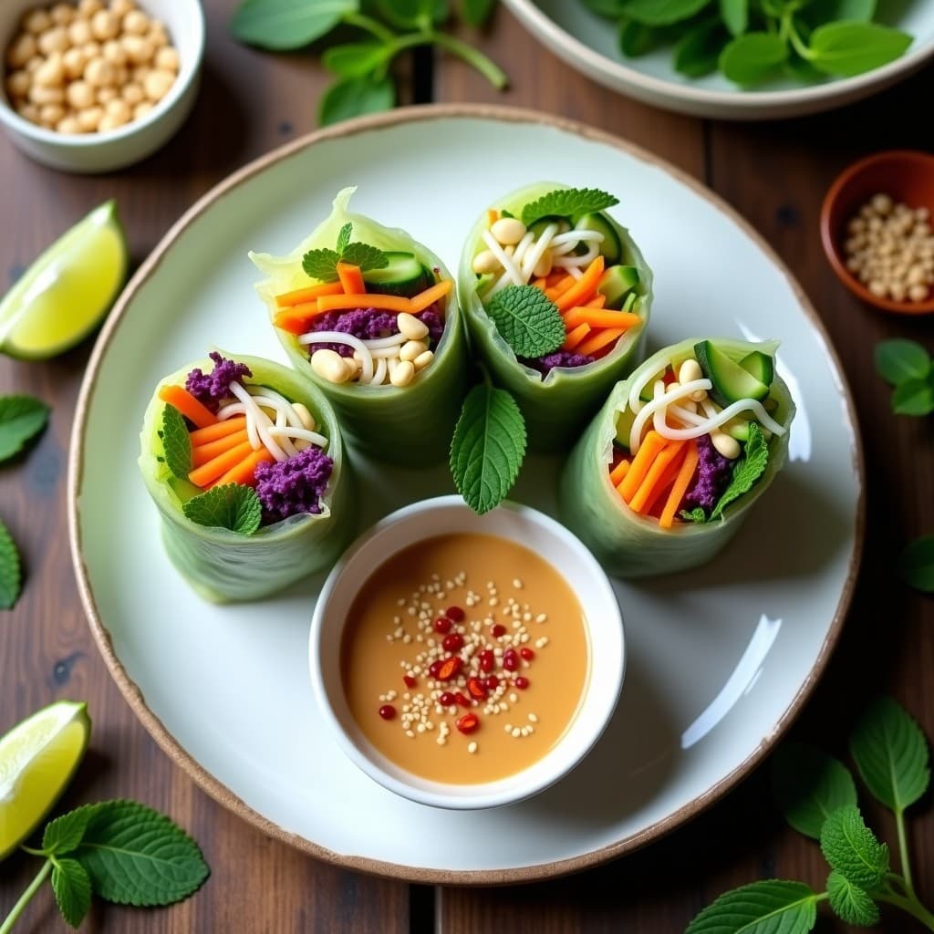 Rollitos de Primavera Veganos con Papaya Verde y Mantequilla de Cacahuete: Entrante Tailandés Crudivegano