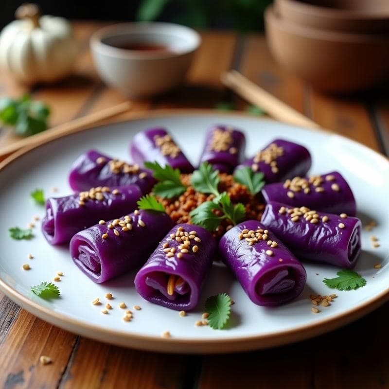 Rollitos de Repollo Morado con Picadillo de Jackfruit: Receta Asiática Vegana y Sin Gluten