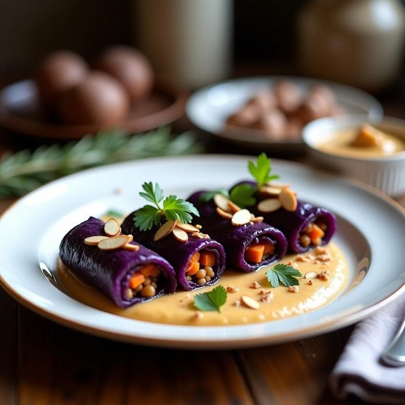 Rollitos de Repollo Morado con Puré de Castañas: Receta Vegana de Invierno en 30 Minutos