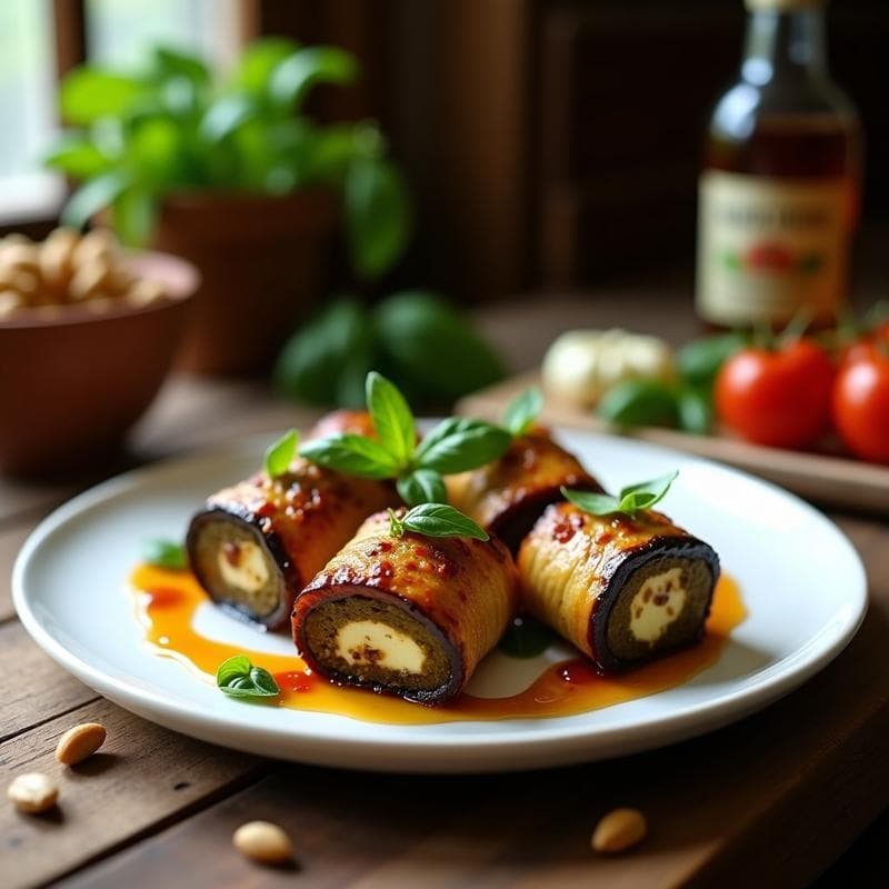 Rollos de Berenjena Asada con Queso de Cabra y Pesto de Tomate Seco: Receta Italiana en Airfryer