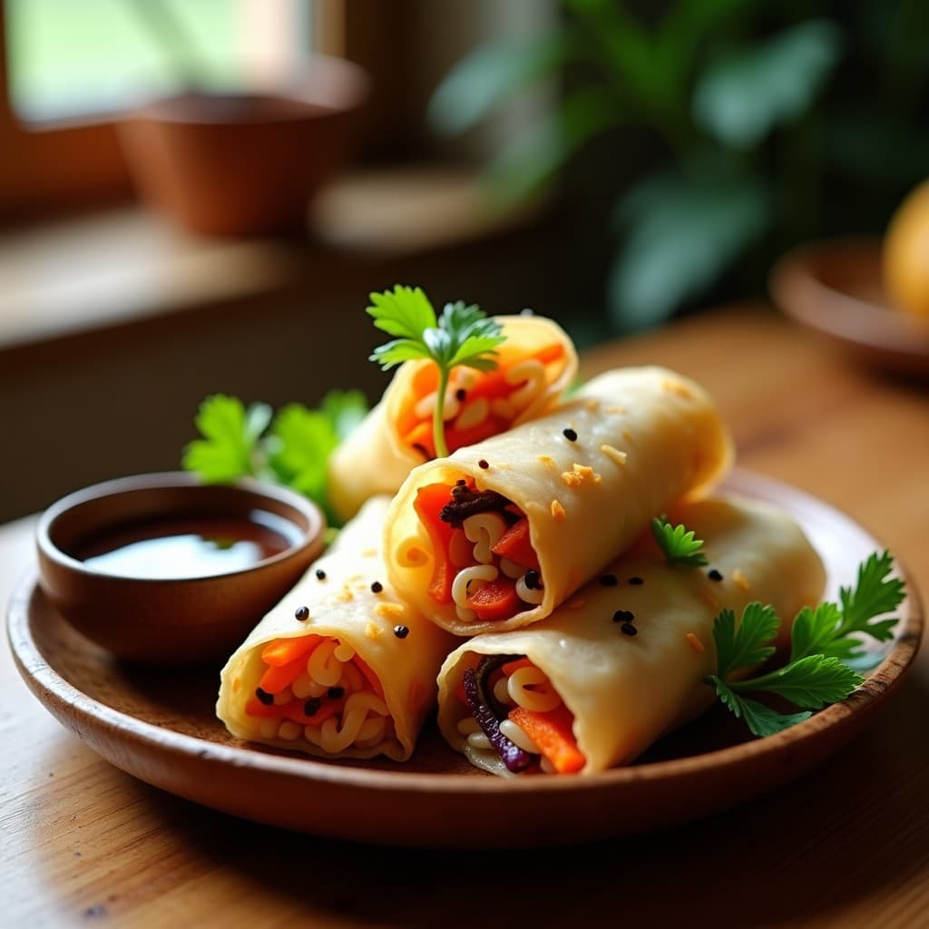Rollos de Primavera Veganizados con Fideos de Arroz y Salsa de Tamari: Receta Tailandesa Crujiente