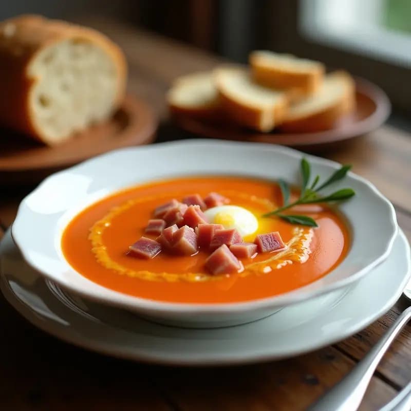 Salmorejo con huevo duro y jamón: Sopa fría cordobesa cremosa