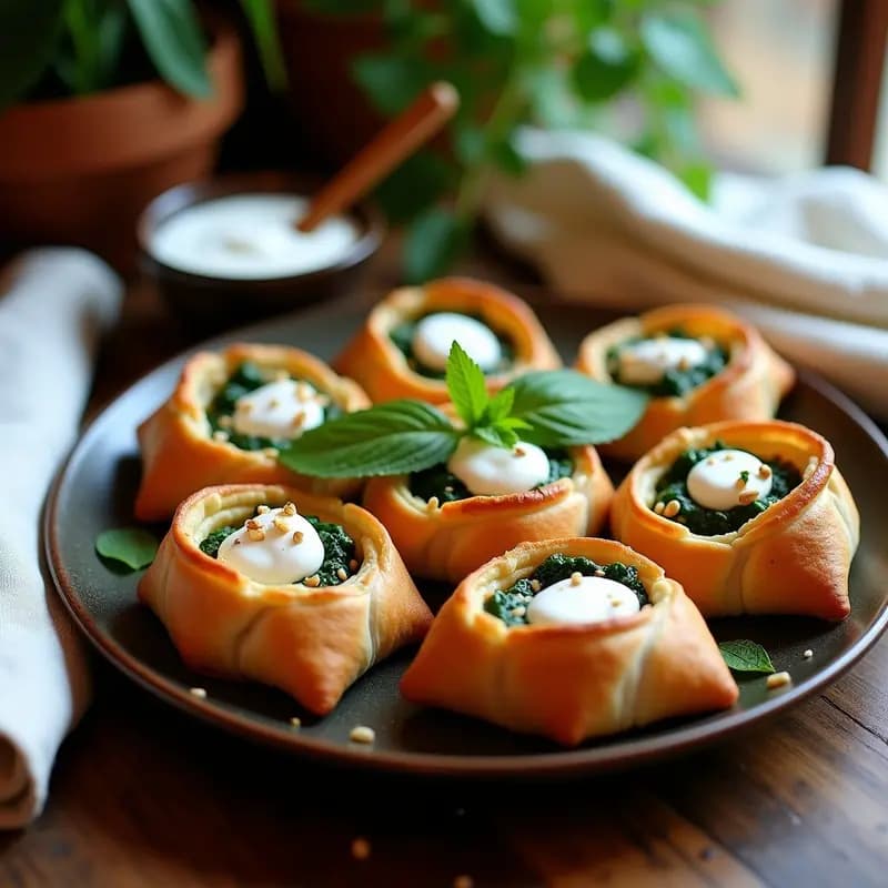 Sfiha de Espinacas y Piñones con Yogur de Soja: Receta Libanesa Vegana al Horno