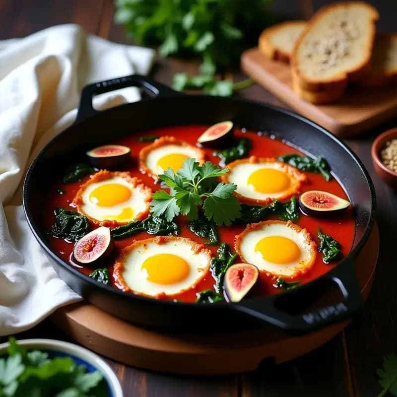 Shakshuka de Espinacas y Higos con Pan de Trigo Sarraceno: Desayuno Iraquí Sin Gluten