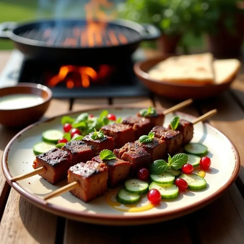 Shashlik de Cordero Marinado en Yogur y Especias con Ensalada de Granadas: Receta Georgia en Grill