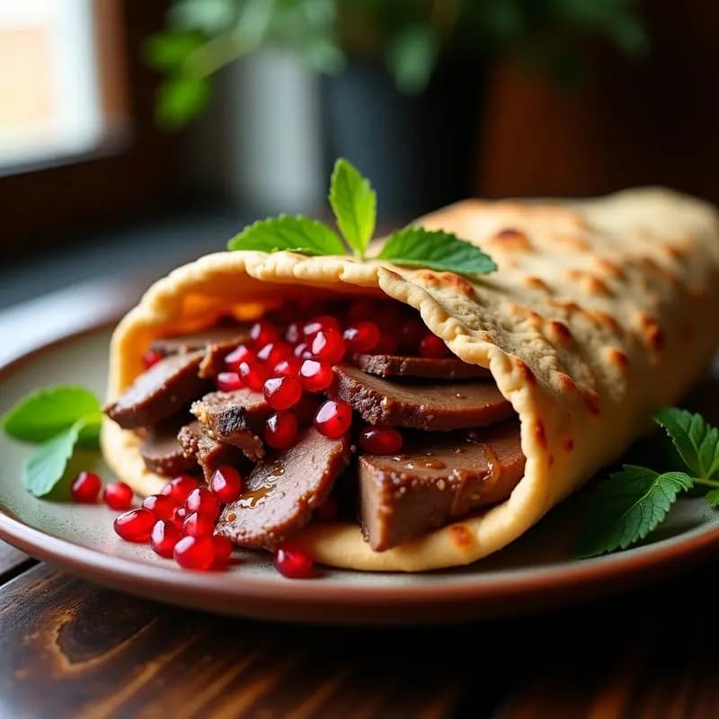 Shwarma de Cordero con Pan Pita Integral y Salsa de Granados: Receta Libanes en Olla Rápida