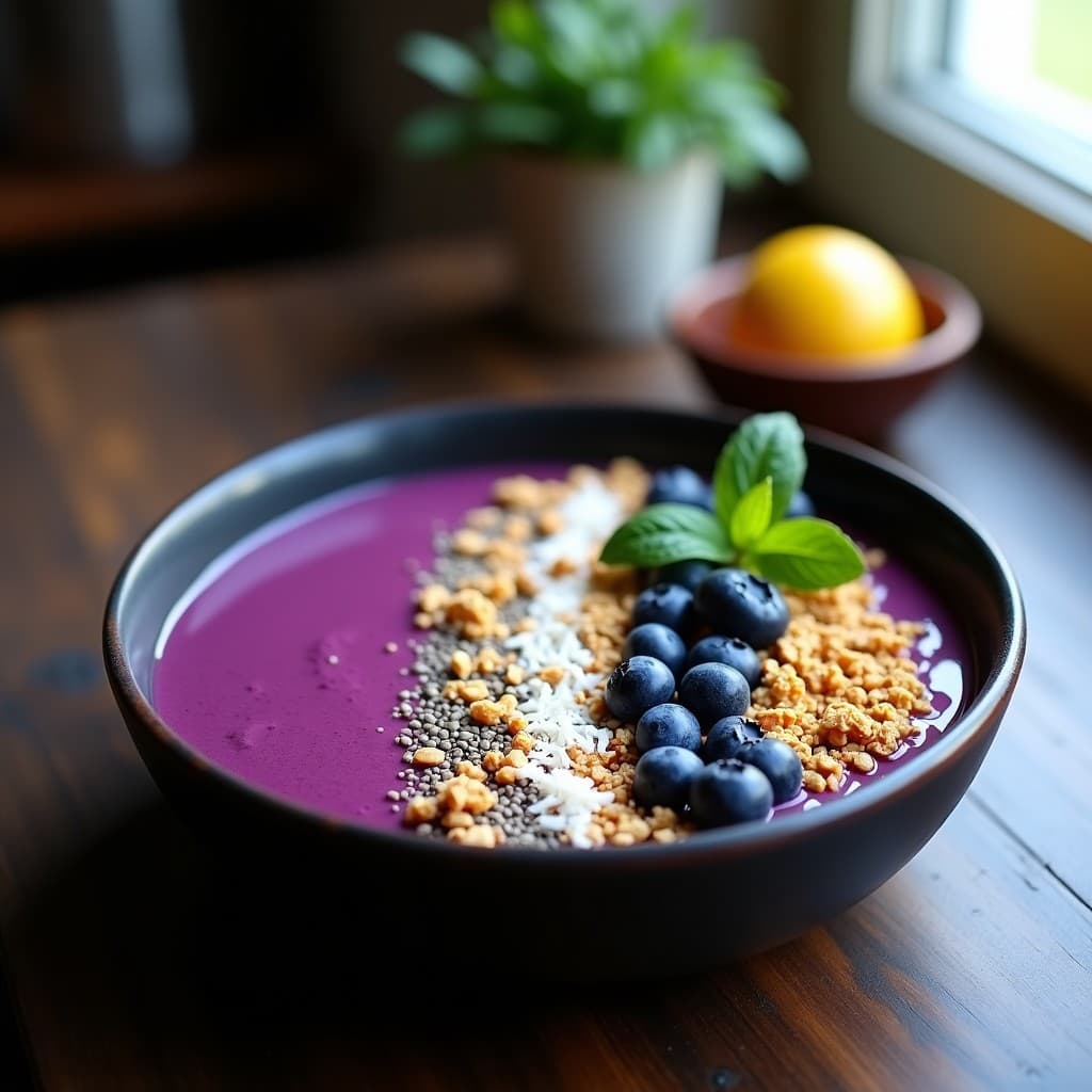 Smoothie Bowl de Acai y Camu Camu con Toppings de Granola de Quinoa: Desayuno Amazonas