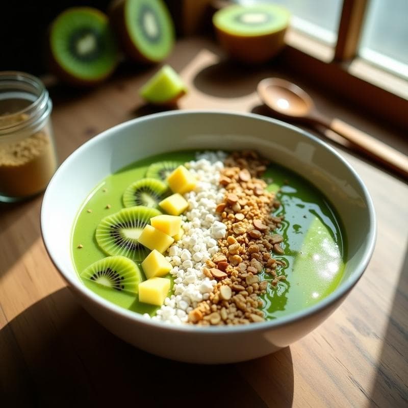 Smoothie Bowl de Espirulina y Kiwi: Desayuno Detox con Toque Tropical