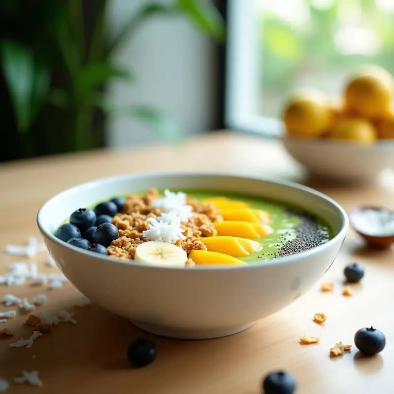 Smoothie Bowl de Mango, Espirulina y Leche de Anacardo: Desayuno Tropical Sin Lácteos