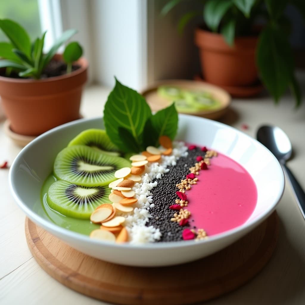 Smoothie Bowl de Pitahaya y Kiwi con Topping de Semillas de Chía Toque Thai