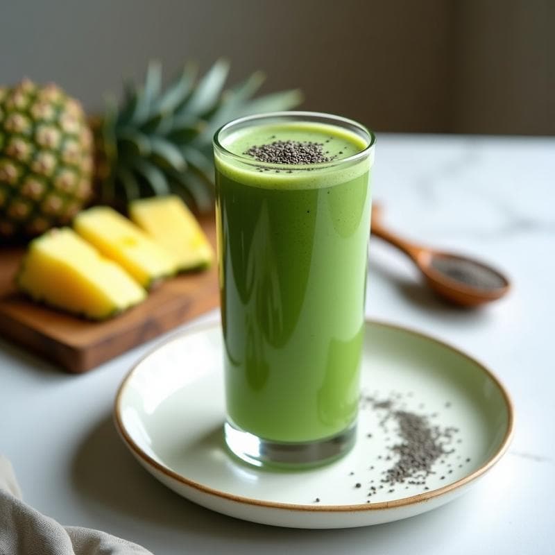 Smoothie de Espirulina y Piña con Semillas de Chía: Bebida Energizante Sin Lactosa