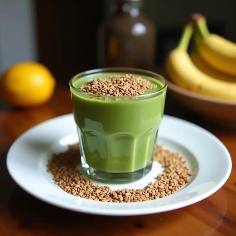 Smoothie de Alga Espirulina y Plátano con Leche de Coco y Semillas de Lino: Desayuno Superalimento