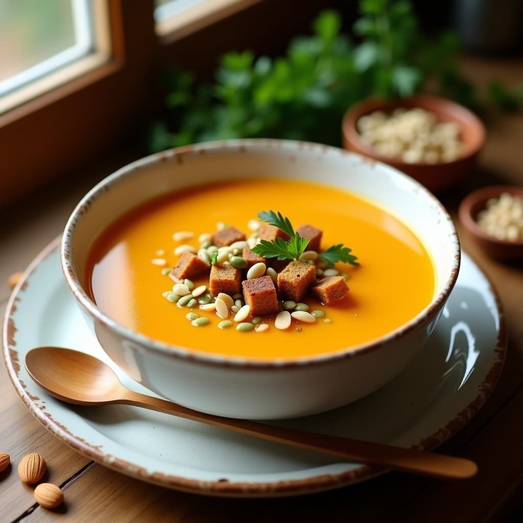 Sopa de Calabaza y Jengibre con Crutones de Almendra: Receta Detox en Olla Lenta
