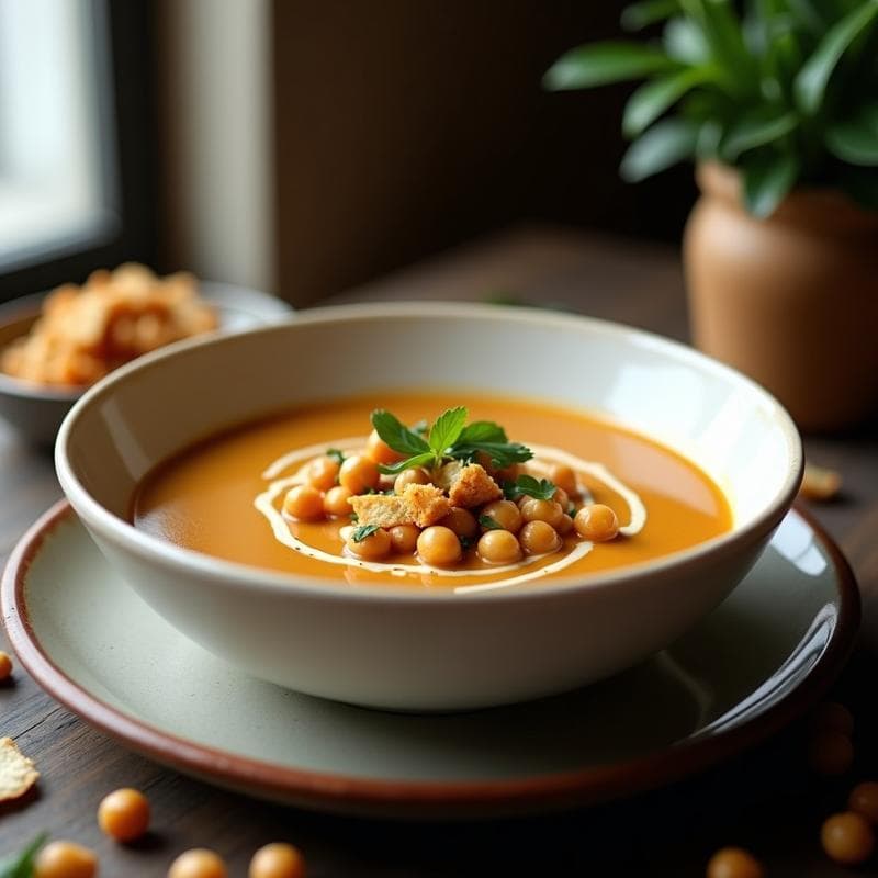 Sopa Crema de Garbanzos Tostados Ahumados: Receta Reconfortante con Toque Crujiente en 25 Minutos