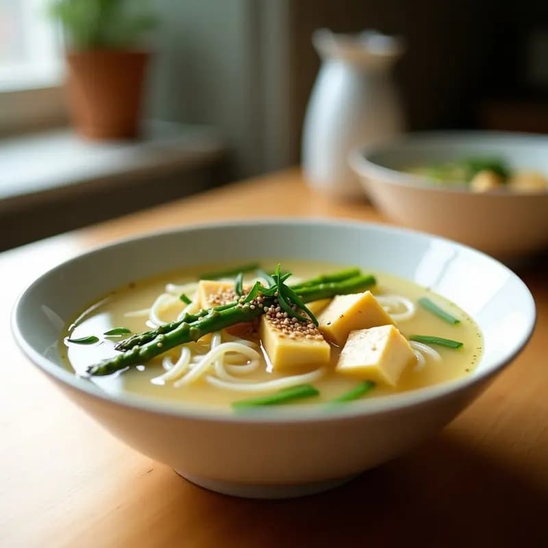 Sopa de fideos de shirataki con tofu y espárragos trigueros: Receta china baja en calorías