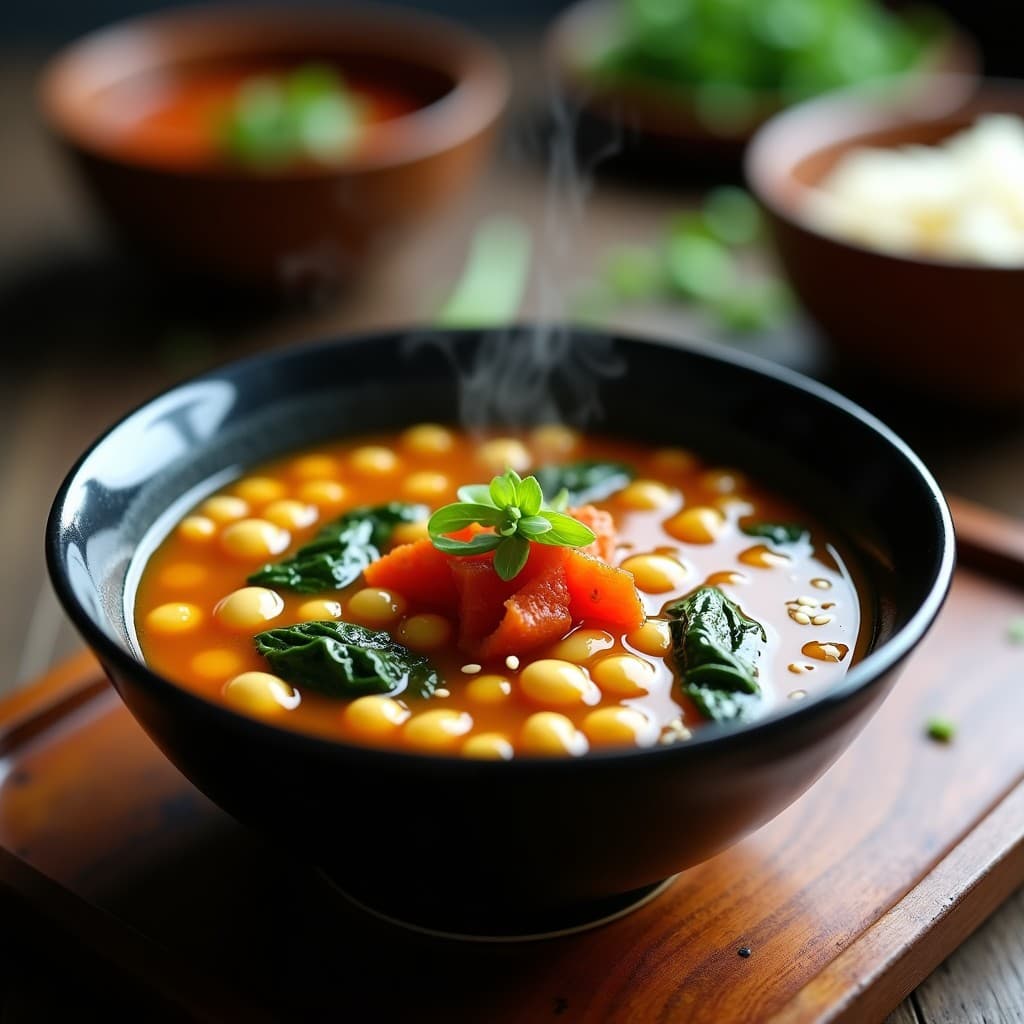 Sopa de Frijoles Mungo y Espinacas: Receta Coreana en Thermomix con Kimchi