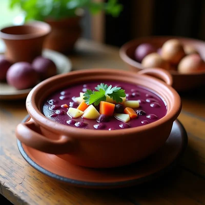 Sopa de MAíz Morado y Chuño: Receta Boliviana Tradicional en Olla de Barro