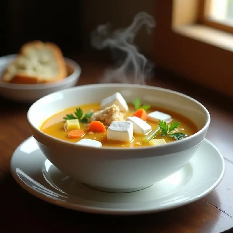Sopa de Pan de Pingüino (Malvavisco) con Caldo de Pollo: Receta Chilena Reconfortante