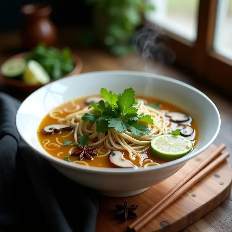 Sopa de Pho Vegana con Champiñones y Brotes de Bambú: Receta Vietnamita Auténtica
