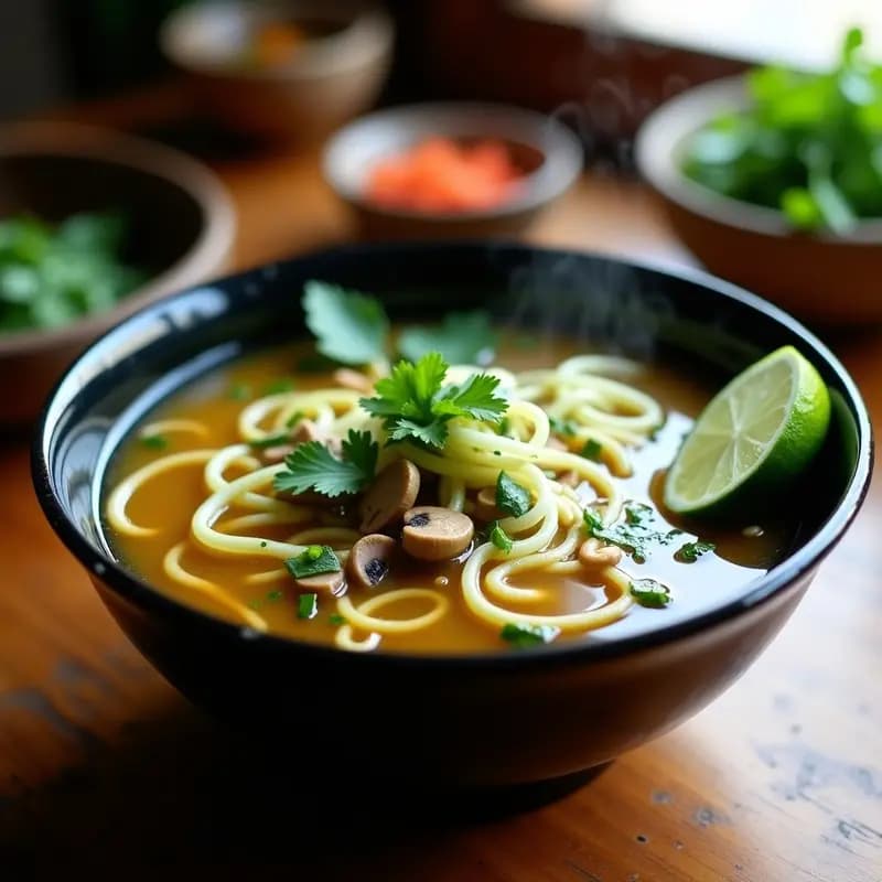 Sopa Pho Vegana con Fideos de Calabacín y Setas: Receta Vietnamita Detox