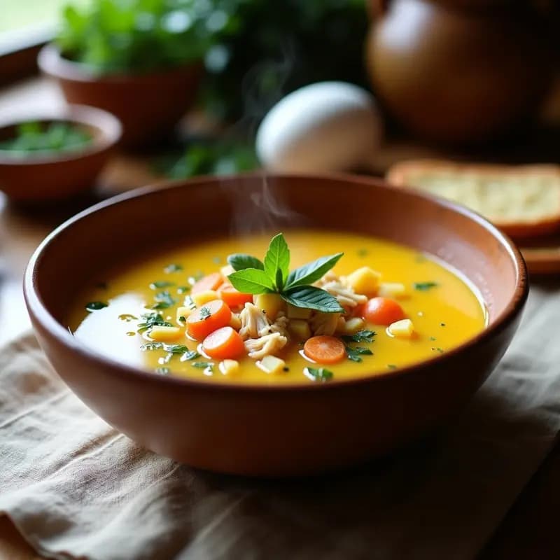 Sopa de Sémola de Maíz con Caldo de Pollo y Hierbas Andinas: Receta Bolivia Alta en Proteína en 20 Minutos